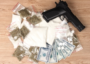 A gun, money and drugs